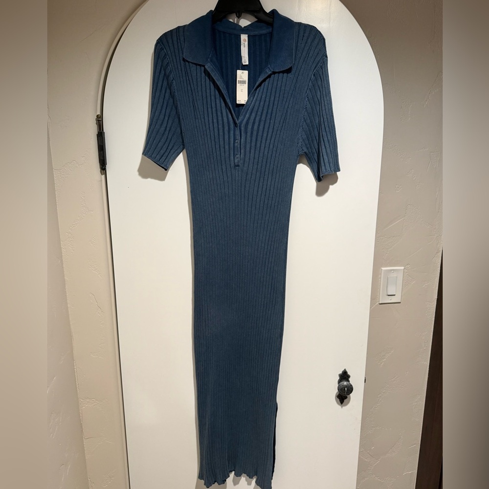 NWT Daily Practice by Anthropologie Ribbed Henley Maxi Dress Blue XL NWT